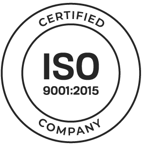 The image shows a circular stamp stating "ISO 9001:2015 Certified Company" in bold black letters.