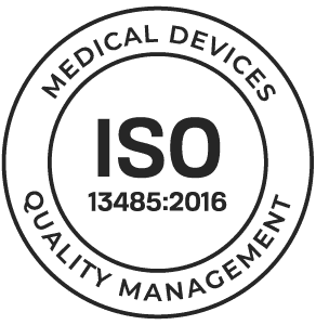 Circular badge with the text "Medical Devices Quality Management" around the edges and "ISO 13485:2016" in the center, indicating compliance with the ISO 13485:2016 standard.