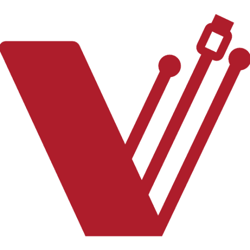 A red, stylized "V" logo with three lines extending upwards, each ending in a different shape: a circle, a diamond, and a square.